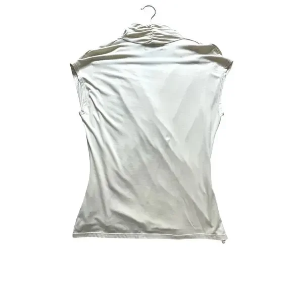 Ralph Lauren Women L Cream Sleeveless Draped Stretch Blouse Quiet Luxury Top EUC - Picture 2 of 5